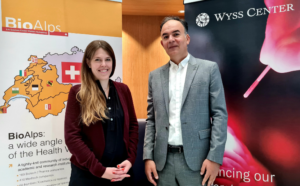 Magali Bischof, Secretary General of BioAlps (L) with George Kouvas Chief Technology Officer at the Wyss Center (R)